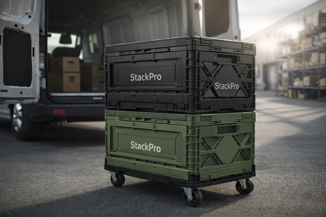 stackable collapsible storage crates with lids for transport and organized storage