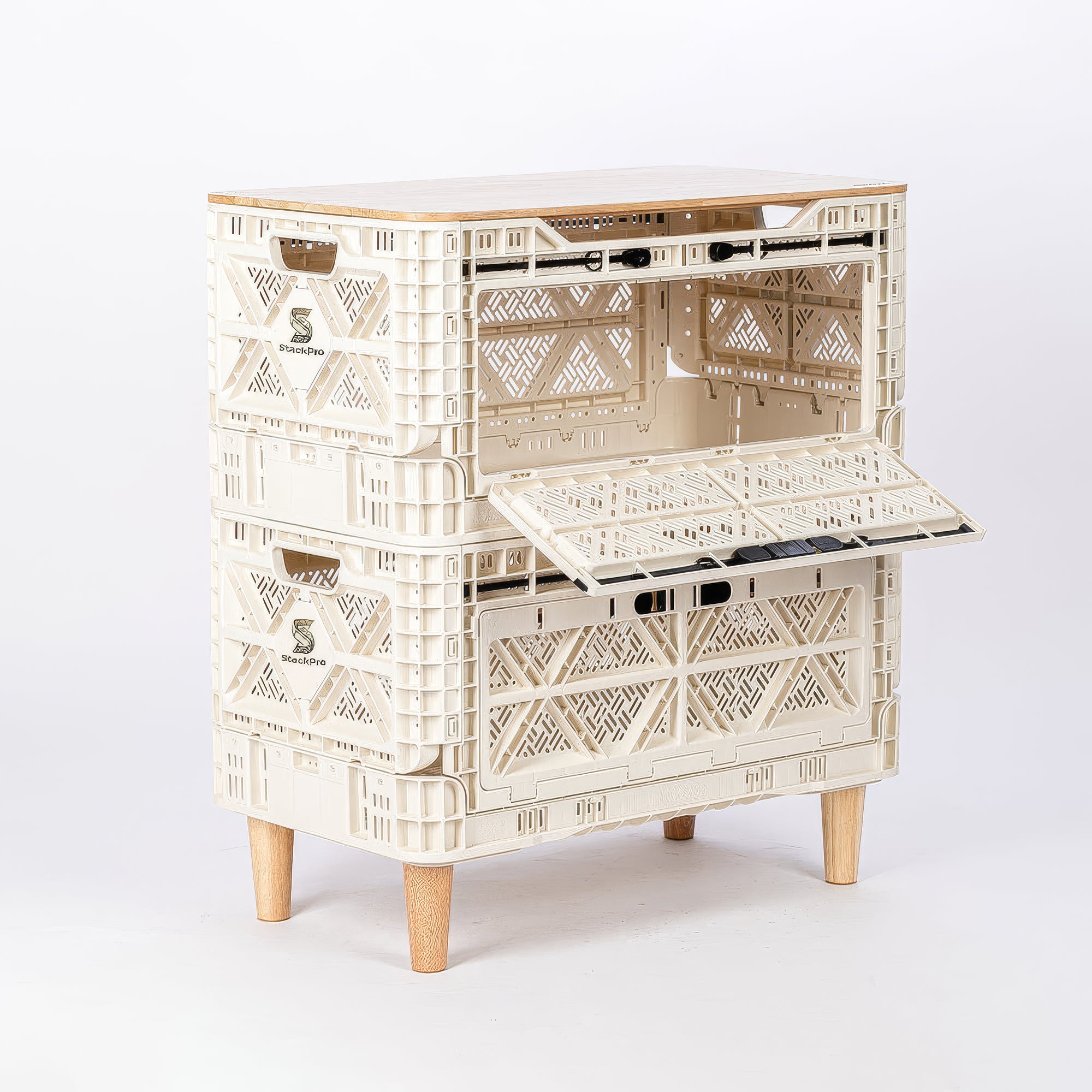 StackPro 90L Collapsible Storage Crate – Front Access Type